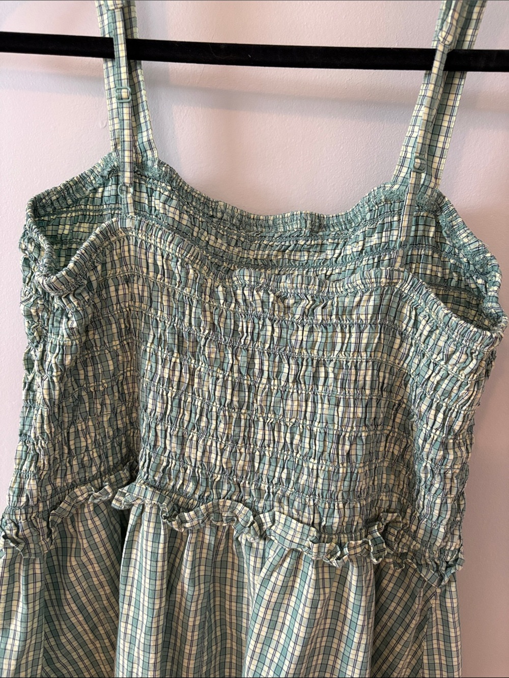 GUC Old Navy Green Gingham Smocked Maxi Dress Size L - Picture 5 of 6